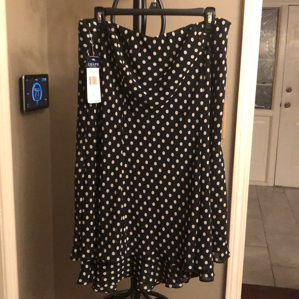 Chaps tiered black skirt with white polka dots